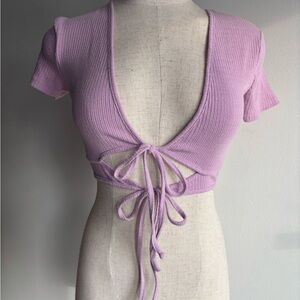 Wild Fable Lilac Ribbed Tie-Front Crop Top